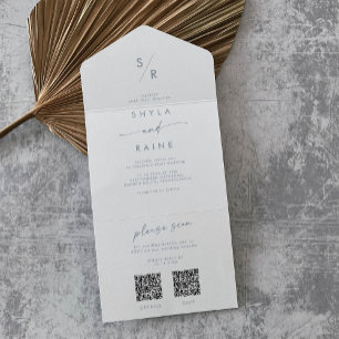 Boho Chic Slate Blue Dual QR Code Wedding All In One Invitation