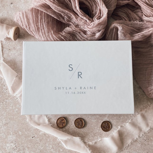 Boho Chic Slate Blue Monogram Wedding Guest Book (Creator Uploaded)