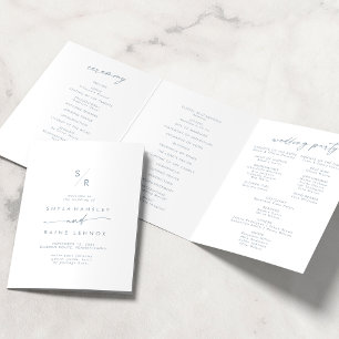 Boho Chic Slate Blue Monogram Wedding Tri-Fold Programme