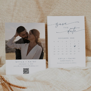 Boho Chic Slate Blue QR Code Photo Calendar Save The Date