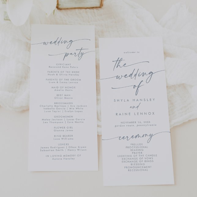 Boho Chic Slate Blue Tea Length Wedding Programme (Creator Uploaded)