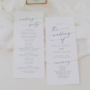 Boho Chic Slate Blue Tea Length Wedding Programme