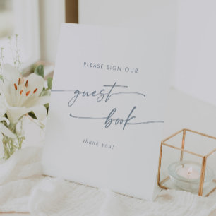 Boho Chic Slate Blue Wedding Guest Book Pedestal Sign
