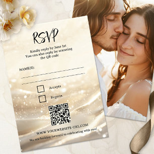 Boho Chic Sparkling Gold Wedding RSVP Card