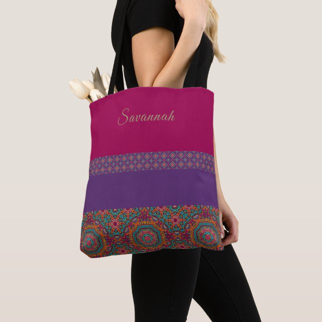 Boho-Chic Style Vibrant Pattern Tote Bag (Close Up)