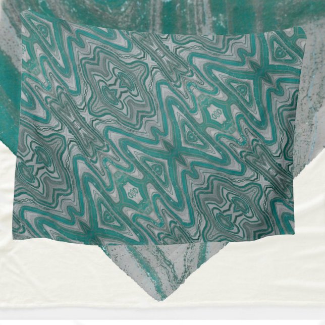 Boho Chic Teal and Grey Abstract Pattern Fleece Blanket (Creator Uploaded)