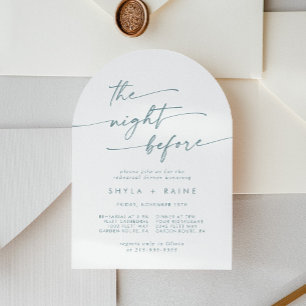 Boho Chic Teal and White Arch Rehearsal Dinner Invitation