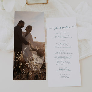 Boho Chic Teal and White Photo Wedding Menu
