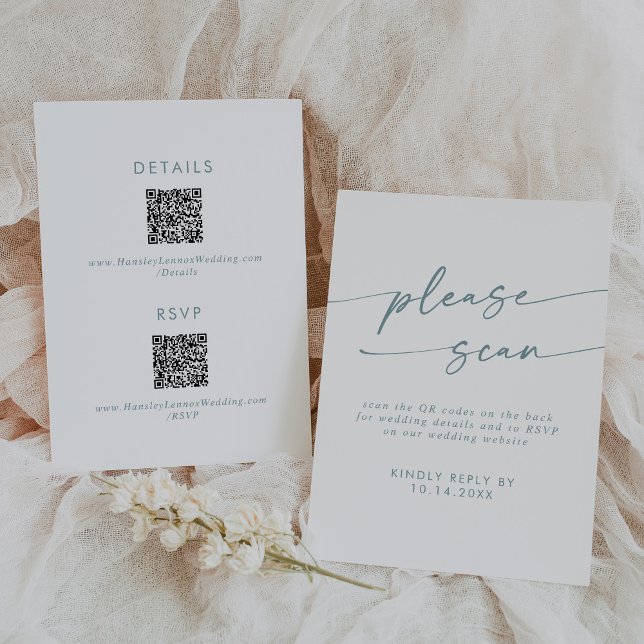 Boho Chic Teal and White QR Code Details  RSVP Card (Creator Uploaded)