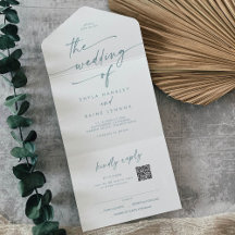 Boho Chic Teal and White QR Code Mail In Wedding