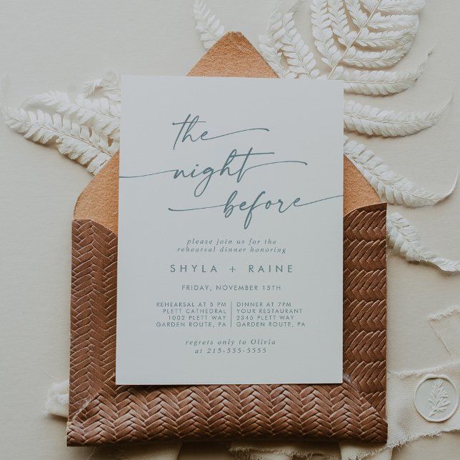 Boho Chic Teal and White Rehearsal Dinner Invites (Creator Uploaded)