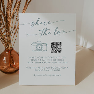 Boho Chic Teal and White Share the Love QR Code Pedestal Sign