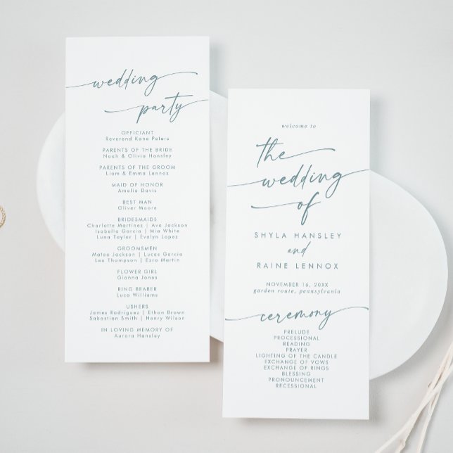 Boho Chic Teal and White Tea Length Wedding Programme (Creator Uploaded)
