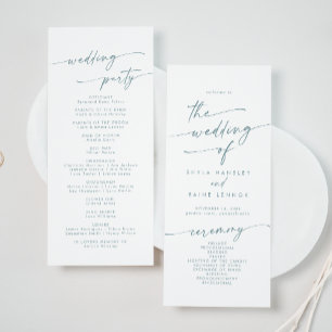 Boho Chic Teal and White Tea Length Wedding Programme