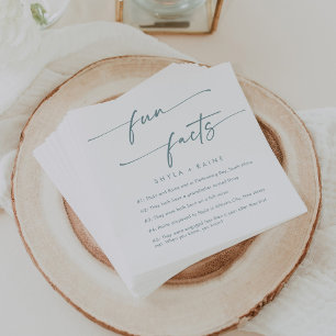 Boho Chic Teal and White Wedding Fun Fact Napkins