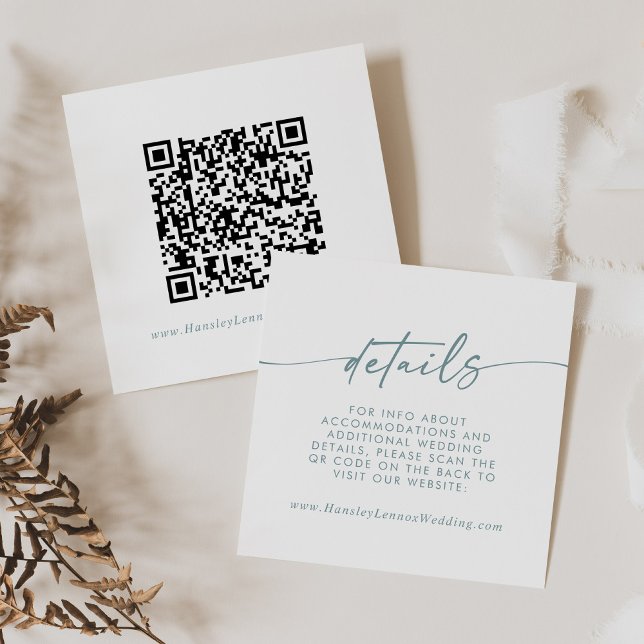 Boho Chic Teal and White Wedding QR Code Details Enclosure Card (Creator Uploaded)