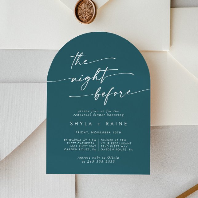 Boho Chic Teal Blue Arch Rehearsal Dinner Invitation (Creator Uploaded)