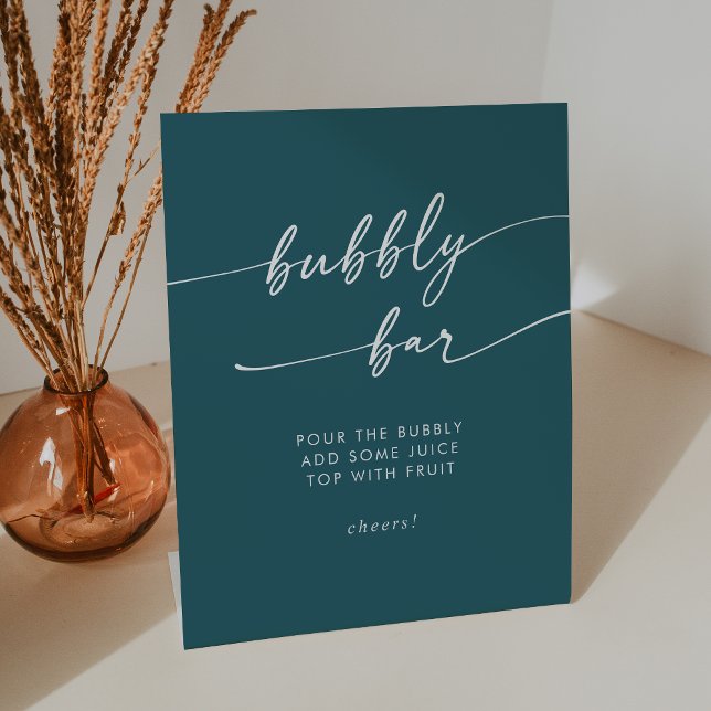 Boho Chic Teal Blue Bubbly Bar Wedding Pedestal Sign (Boho Chic Teal Blue Bubbly Bar Wedding Pedestal Sign)
