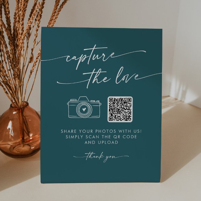 Boho Chic Teal Blue Capture the Love Wedding Pedestal Sign (Creator Uploaded)