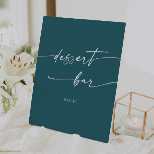 Boho Chic Teal Blue Dessert Bar Wedding Pedestal Sign