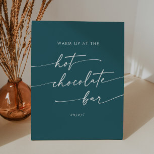 Boho Chic Teal Blue Hot Chocolate Bar Pedestal Sign