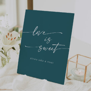 Boho Chic Teal Blue Love Is Sweet Wedding Pedestal Sign