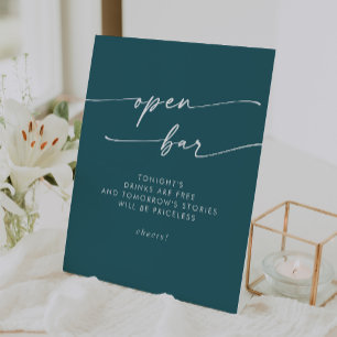 Boho Chic Teal Blue Open Bar Wedding Pedestal Sign