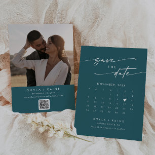 Boho Chic Teal Blue QR Code Photo Calendar Save The Date