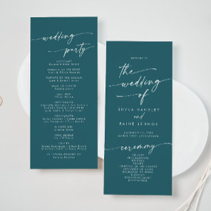 Boho Chic Teal Blue Tea Length Wedding Programme