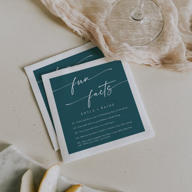 Boho Chic Teal Blue Wedding Fun Fact Napkins (Creator Uploaded)