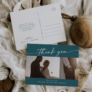 Boho Chic Teal Blue Wedding Photo Thank You Postcard