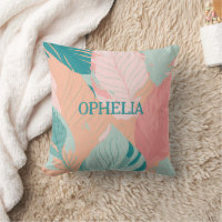 Boho Chic Teal Coral Pink Leaves Baby Name