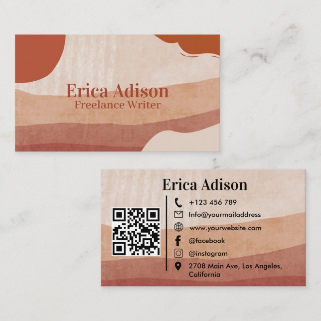 Boho Chic Terracotta Abstract QR Code Business Card (Front/Back)