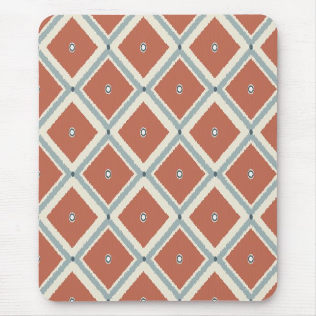 Boho Chic Terracotta and Indigo Geometric Ikat Pat Mouse Pad (Front)