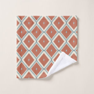 Boho Chic Terracotta and Indigo Geometric Ikat Pat Wash Cloth