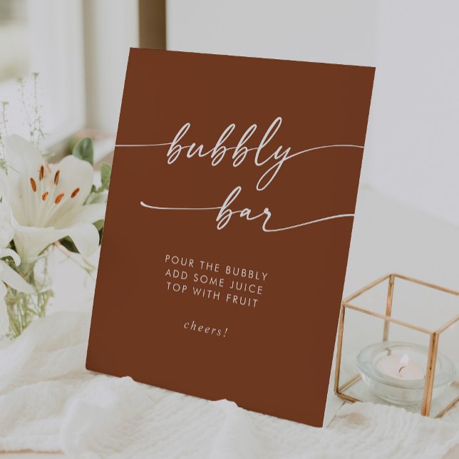 Boho Chic Terracotta Bubbly Bar Wedding Pedestal Sign (Boho Chic Terracotta Bubbly Bar Wedding Pedestal Sign)