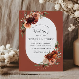 Boho Chic Terracotta Burnt Orange Rust Wedding Invitation