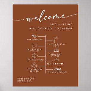 Boho Chic Terracotta DIY Wedding Welcome Timeline Poster