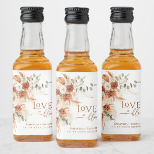Boho-Chic Terracotta Love in Bloom Favour Wedding Liquor Bottle Label