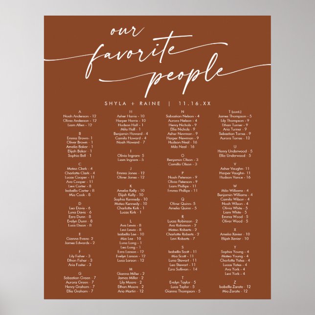 Boho Chic Terracotta Printable Seating Chart (Front)