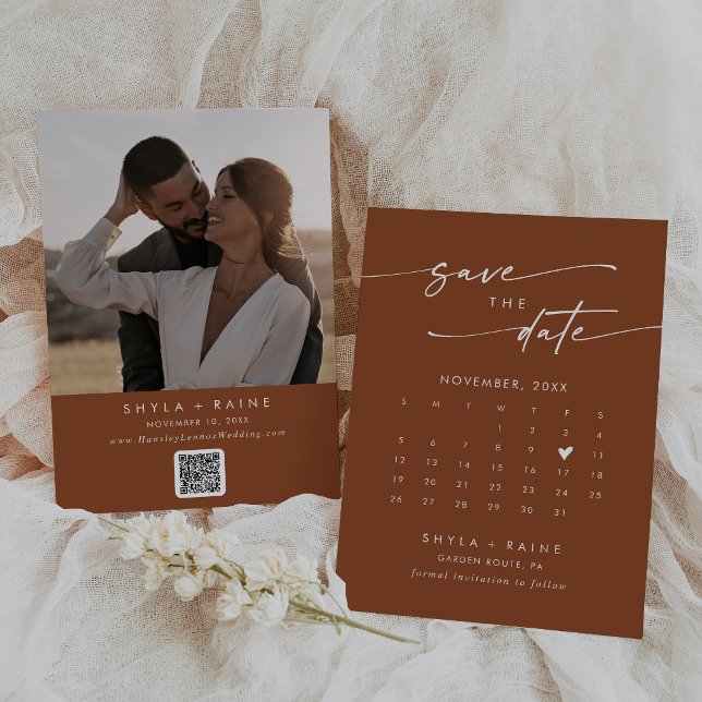 Boho Chic Terracotta QR Code Photo Calendar Save The Date (Creator Uploaded)