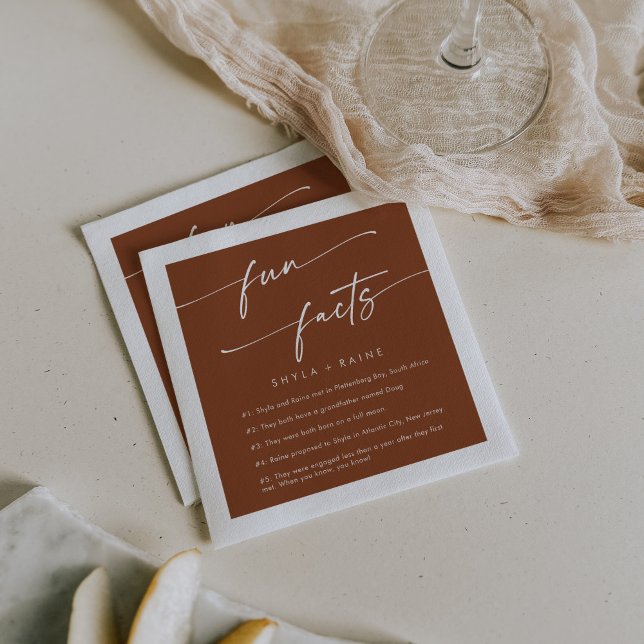 Boho Chic Terracotta Wedding Fun Fact Napkins (Creator Uploaded)