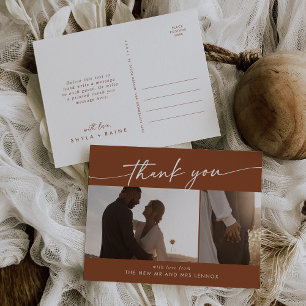 Boho Chic Terracotta Wedding Photo Thank You Postcard