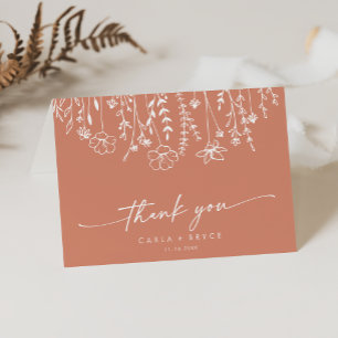 Boho Chic Terracotta Wildflower Folded Wedding  Thank You Card