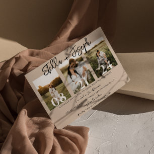 Boho Chic Three Photos Collage Unique Wedding Invitation