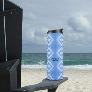 Boho Chic Tie Dye Blue and White Thermal Tumbler