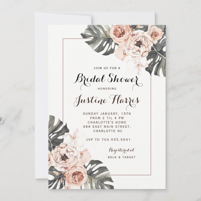 Boho Chic tropical Bridal Shower invitation (Front)