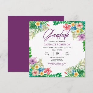 Boho Chic Tropical Hibiscus Graduation Party  Invitation