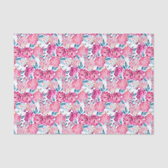 Boho Chic Tropical Pink Floral Pattern Tissue Paper (Front)