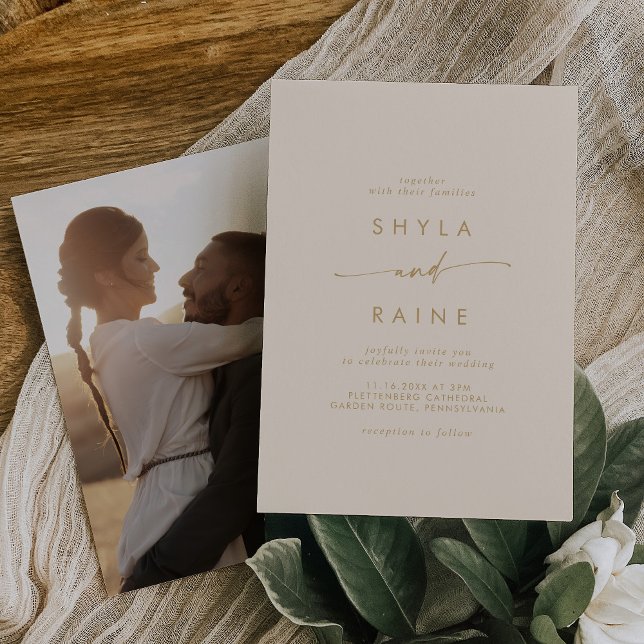 Boho Chic Vintage Gold Casual Photo Wedding Invitation (Creator Uploaded)